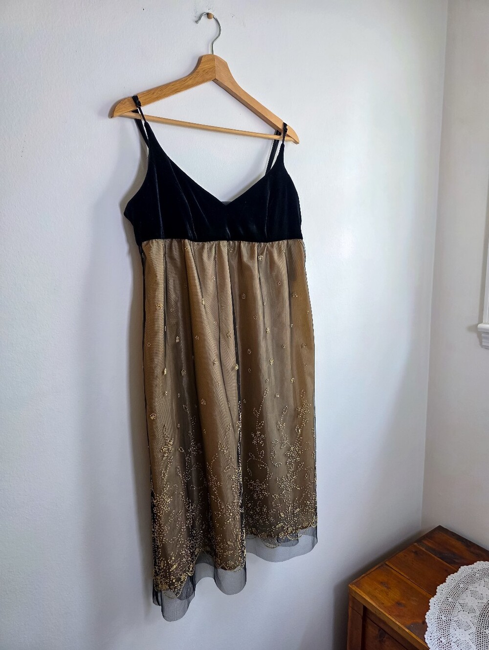 Vintage Y2K Jessica Howard Velvet Micro-Bead Fairycore Whimsigoth Babydoll Dress